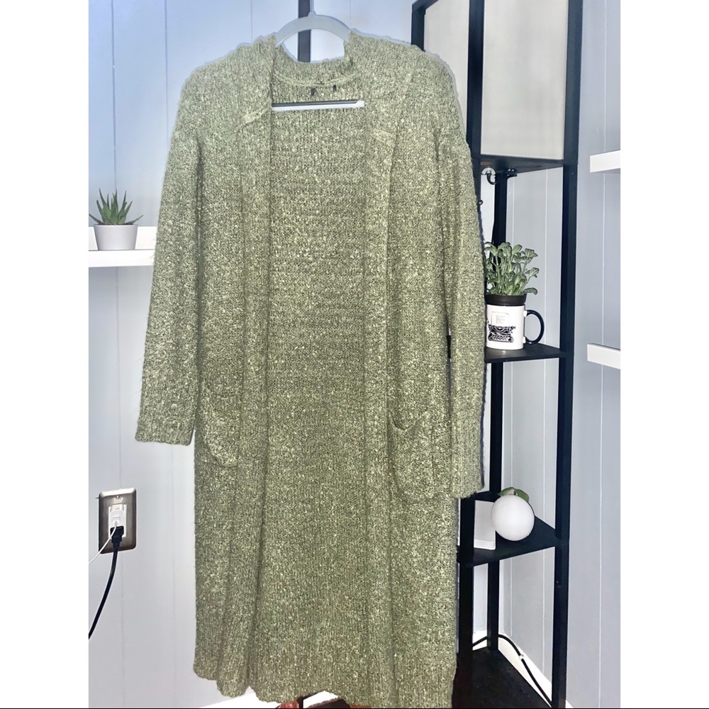 Olive Green Knit Hooded Cardigan